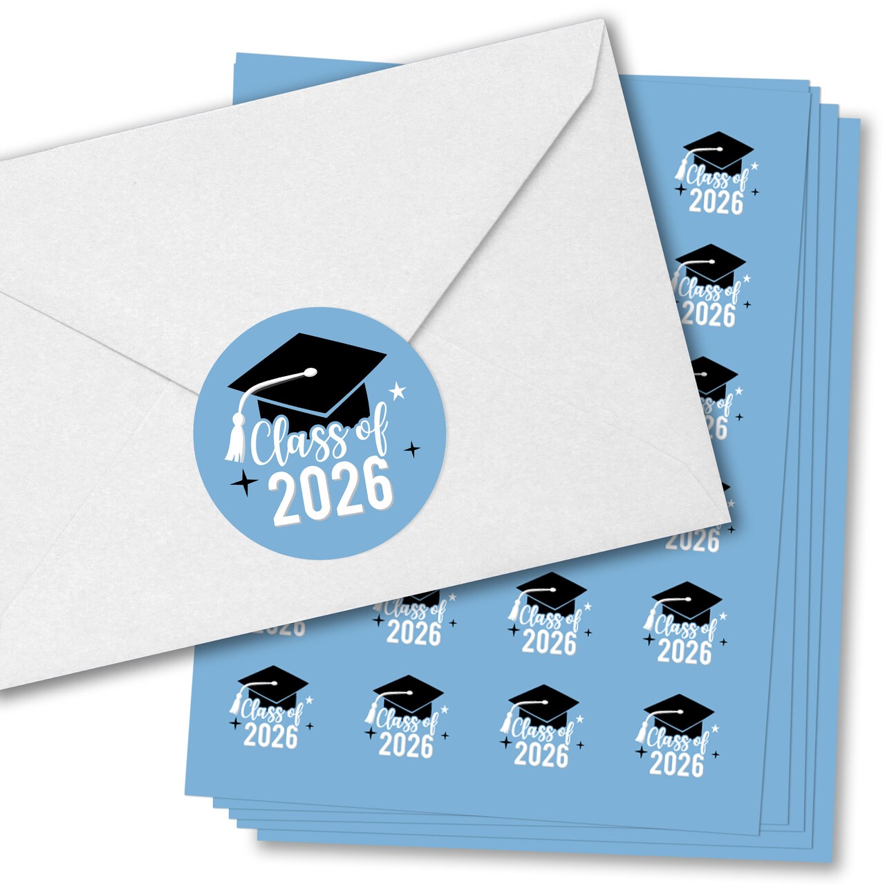 Big Dot of Happiness Class of 2026 Light Blue Grad Envelope Seal Stickers, Round Circle Stickers to Seal Cards, Graduation Envelope Seals, 120 Count